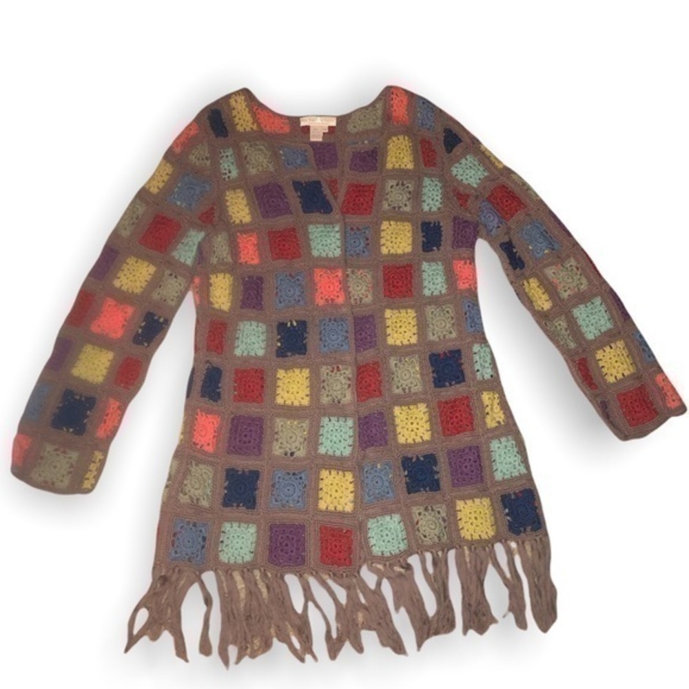 The territory ahead multicolor cardigan crochet quilt knit sweater